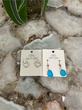 Salty Gem Silver Hoops & Blue Drop Earrings Set